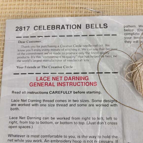 Creative Circle Celebration Bells Lace Net Darning Kit Christmas #2817 Vtg 1989 - Picture 9 of 9